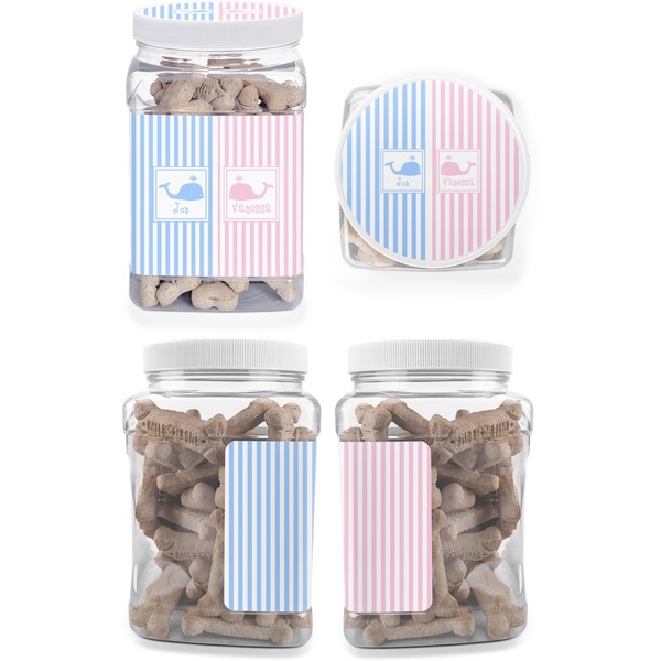 Striped w/ Whales Pet Treat Jar - Multiple Angles