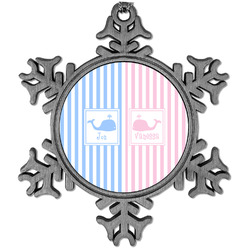 Striped w/ Whales Vintage Snowflake Ornament (Personalized)