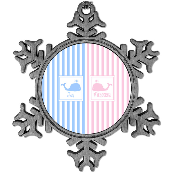 Custom Striped w/ Whales Vintage Snowflake Ornament (Personalized)