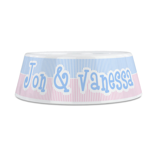 Striped w/ Whales Plastic Dog Bowls - Medium - FRONT