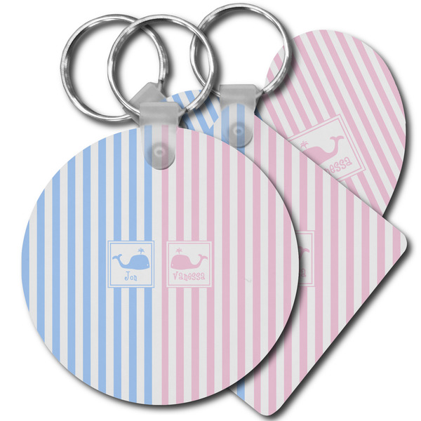 Custom Striped w/ Whales Plastic Keychain (Personalized)