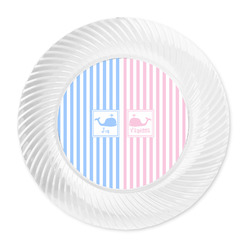 Striped w/ Whales Plastic Party Dinner Plates - 10" (Personalized)