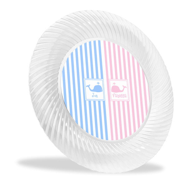 Custom Striped w/ Whales Plastic Party Dinner Plates - 10" (Personalized)