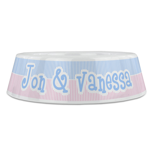 Striped w/ Whales Plastic Pet Bowls - Large - FRONT