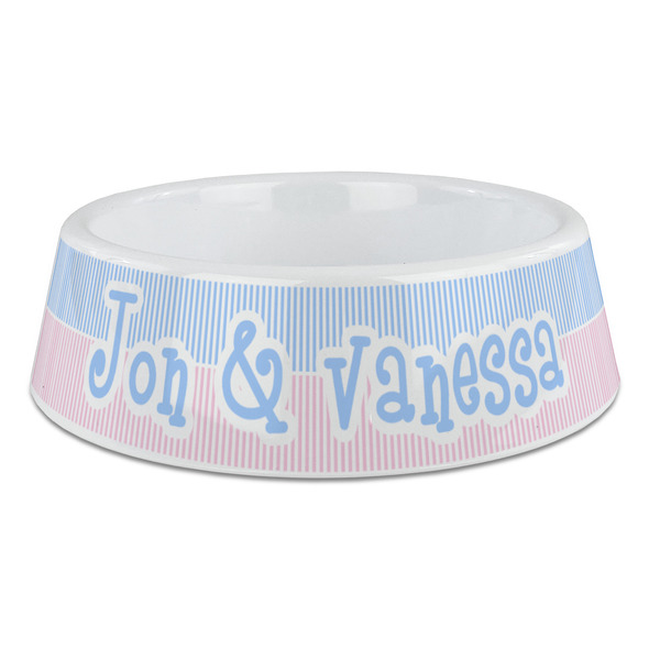 Custom Striped w/ Whales Plastic Dog Bowl - Large (Personalized)