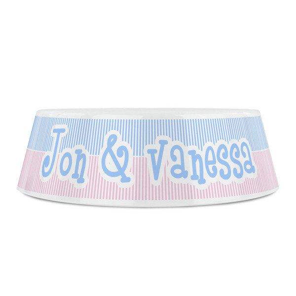 Striped w/ Whales Plastic Pet Bowls - Small - FRONT