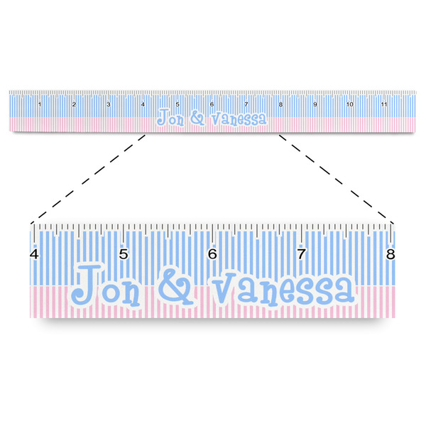 Custom Striped w/ Whales Plastic Ruler - 12" (Personalized)