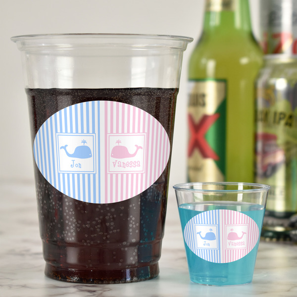 Striped w/ Whales Plastic Shot Glasses - In Context