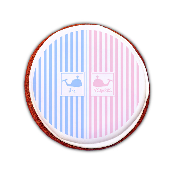 Striped w/ Whales Printed Icing Circle - Small - On Cookie