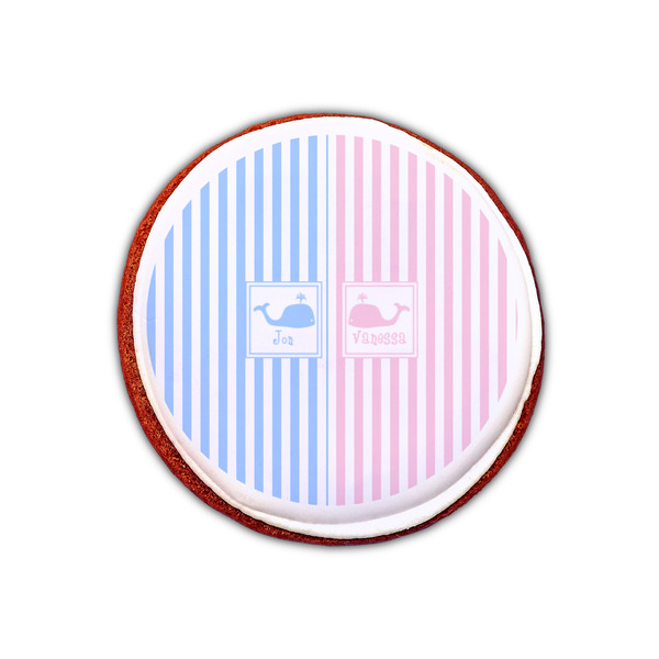 Striped w/ Whales Printed Icing Circle - XSmall - On Cookie