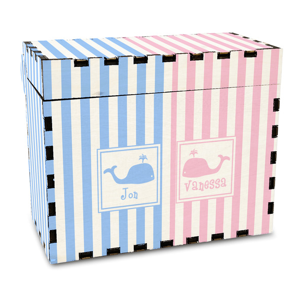 Custom Striped w/ Whales Wood Recipe Box - Full Color Print (Personalized)