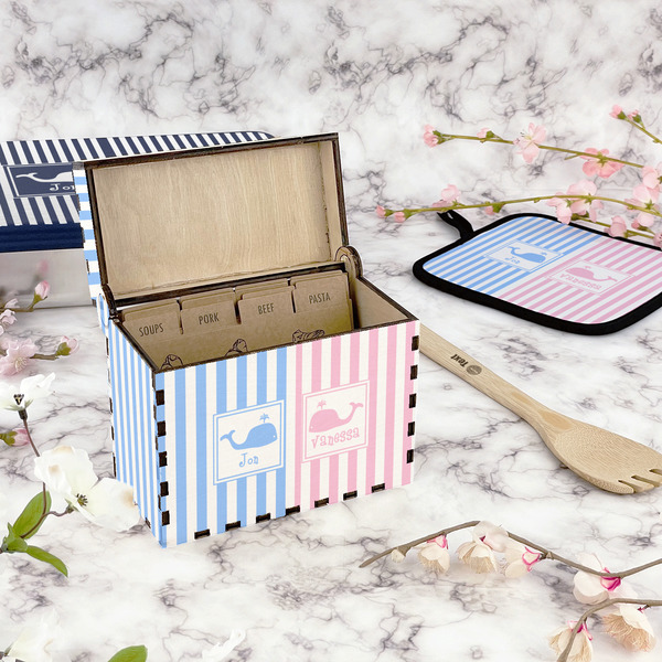 Striped w/ Whales Recipe Box - Full Color - In Context