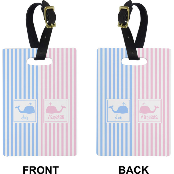 Striped w/ Whales Rectangle Luggage Tag (Front + Back)
