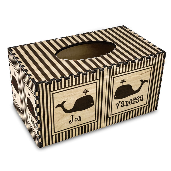 Custom Striped w/ Whales Wood Tissue Box Cover - Rectangle (Personalized)