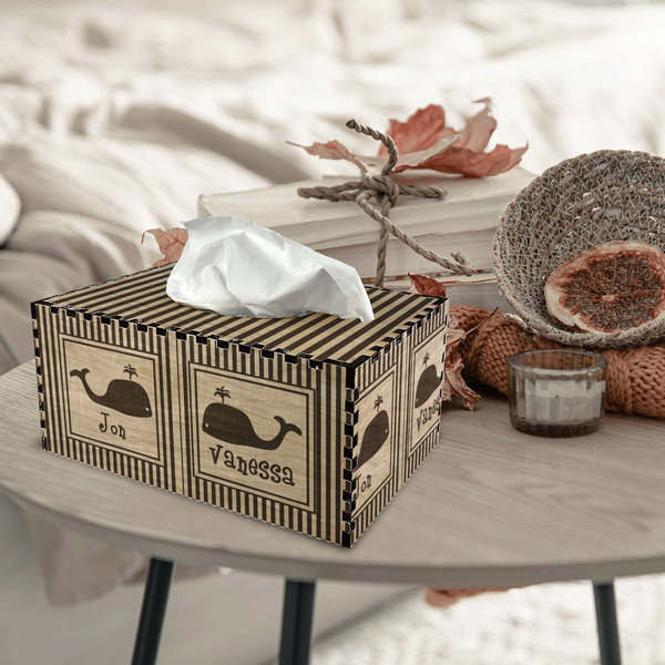Striped w/ Whales Rectangle Tissue Box Covers - Wood - In Context