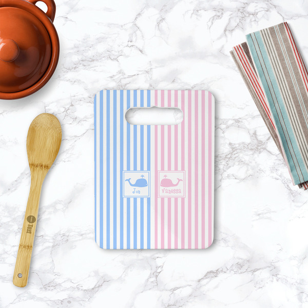 Striped w/ Whales Rectangle Trivet with Handle - LIFESTYLE