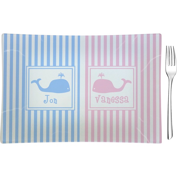 Custom Striped w/ Whales Rectangular Glass Appetizer / Dessert Plate - Single or Set (Personalized)