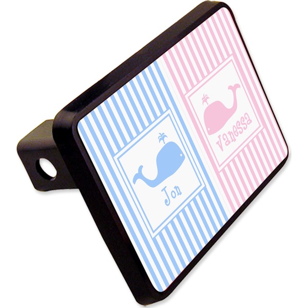 Custom Striped w/ Whales Rectangular Trailer Hitch Cover - 2" (Personalized)