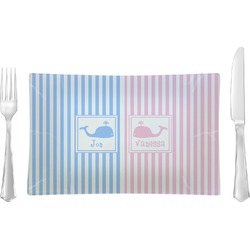 Striped w/ Whales Rectangular Glass Lunch / Dinner Plate - Single or Set (Personalized)