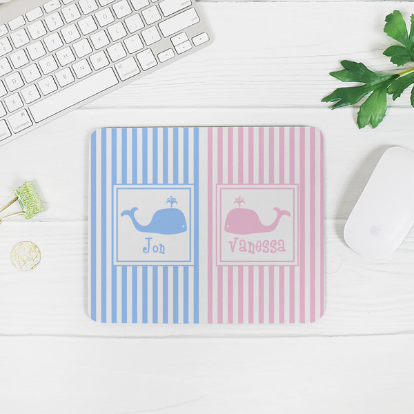 Striped w/ Whales Rectangular Mouse Pad - LIFESTYLE 2