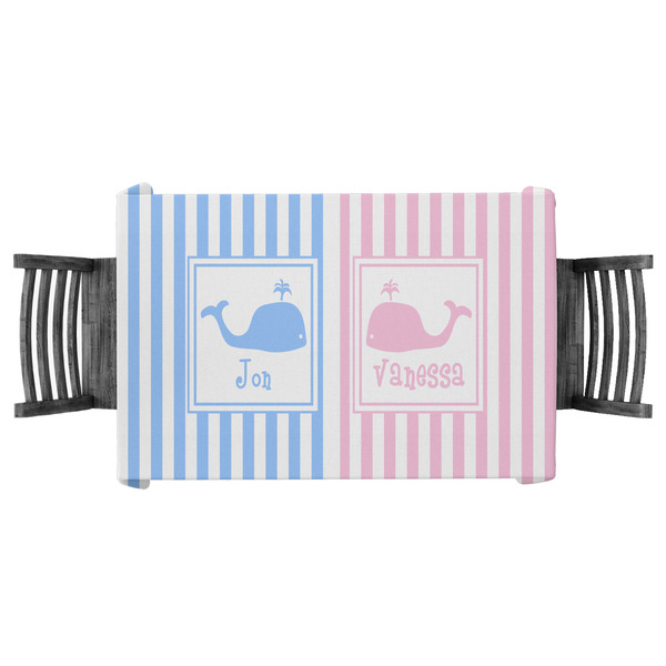 Custom Striped w/ Whales Tablecloth - 58"x58" (Personalized)