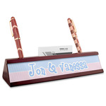 Striped w/ Whales Red Mahogany Nameplate with Business Card Holder (Personalized)
