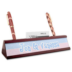 Striped w/ Whales Red Mahogany Nameplate with Business Card Holder (Personalized)