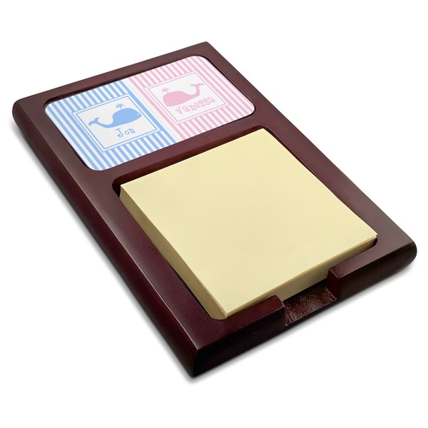 Custom Striped w/ Whales Red Mahogany Sticky Note Holder (Personalized)
