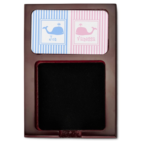 Striped w/ Whales Red Mahogany Sticky Note Holder - Flat