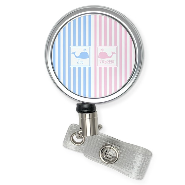 Custom Striped w/ Whales Retractable Badge Reel (Personalized)