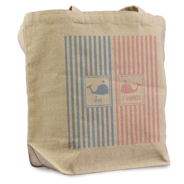 Custom Striped w/ Whales Reusable Cotton Grocery Bag - Single (Personalized)