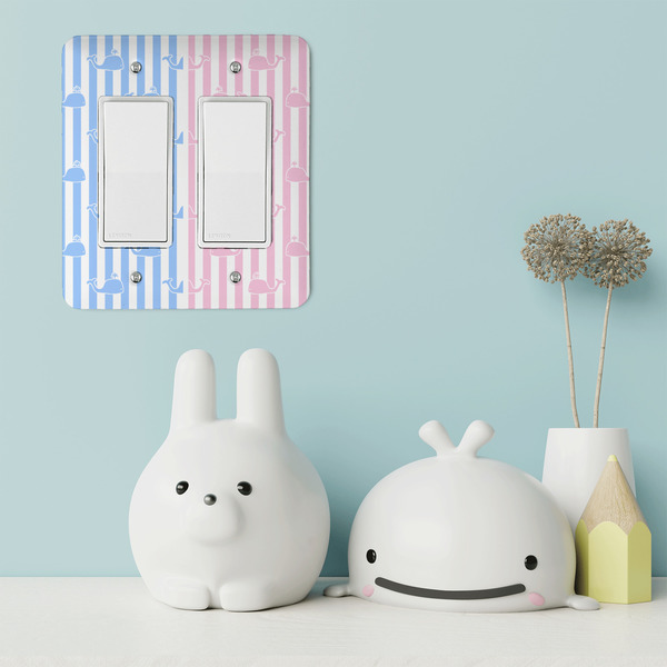 Striped w/ Whales Rocker Light Switch Covers - Double - IN CONTEXT