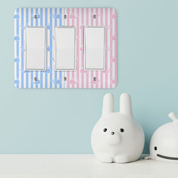 Striped w/ Whales Rocker Light Switch Covers - Triple - IN CONTEXT