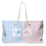 Striped w/ Whales Large Tote Bag with Rope Handles (Personalized)