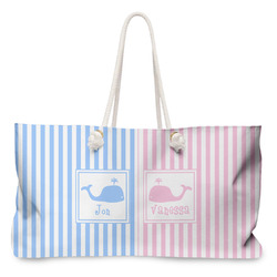 Striped w/ Whales Large Tote Bag with Rope Handles (Personalized)