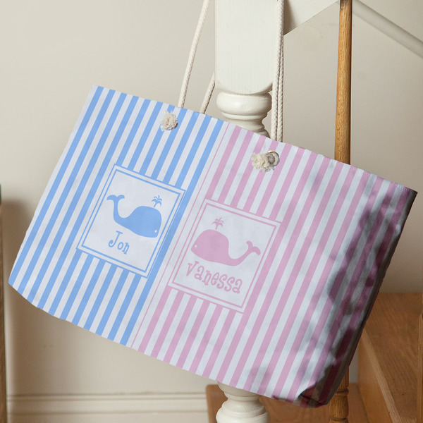 Striped w/ Whales Large Rope Tote - Life Style
