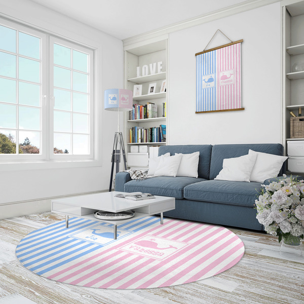 Striped w/ Whales Round Area Rug - IN CONTEXT