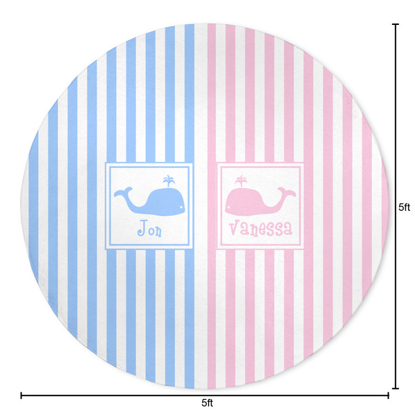 Striped w/ Whales Round Area Rug - Size