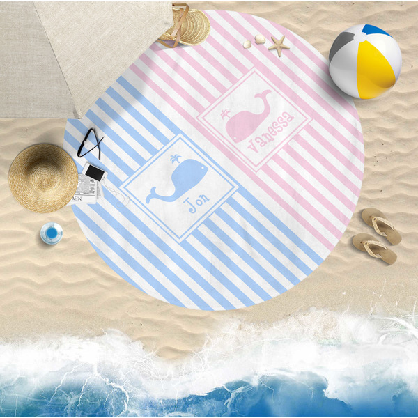 Striped w/ Whales Round Beach Towel Lifestyle