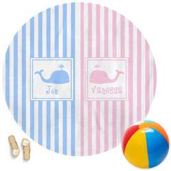 Striped w/ Whales Round Beach Towel (Personalized)