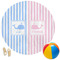 Striped w/ Whales Round Beach Towel (Personalized)