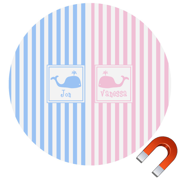 Custom Striped w/ Whales Round Car Magnet - 6" (Personalized)