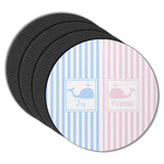 Striped w/ Whales Round Rubber Backed Coasters - Set of 4 (Personalized)