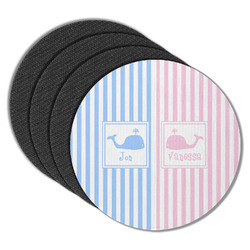 Striped w/ Whales Round Rubber Backed Coasters - Set of 4 (Personalized)