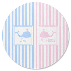 Striped w/ Whales Round Rubber Backed Coaster (Personalized)