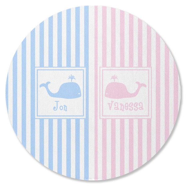Custom Striped w/ Whales Round Rubber Backed Coaster (Personalized)