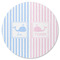 Striped w/ Whales Round Coaster Rubber Back - Single