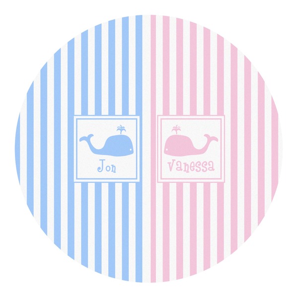 Custom Striped w/ Whales Round Decal - Large (Personalized)