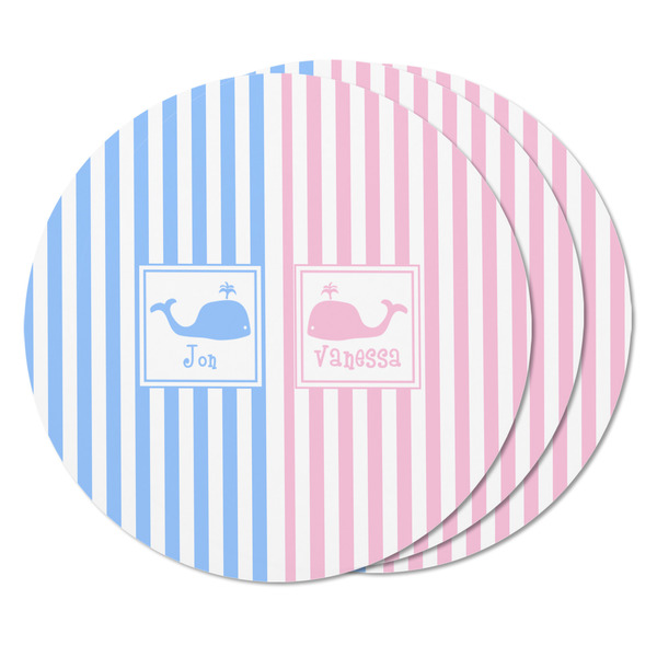 Striped w/ Whales Round Fridge Magnet - THREE