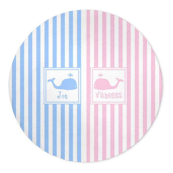 Custom Striped w/ Whales 5' Round Indoor Area Rug (Personalized)